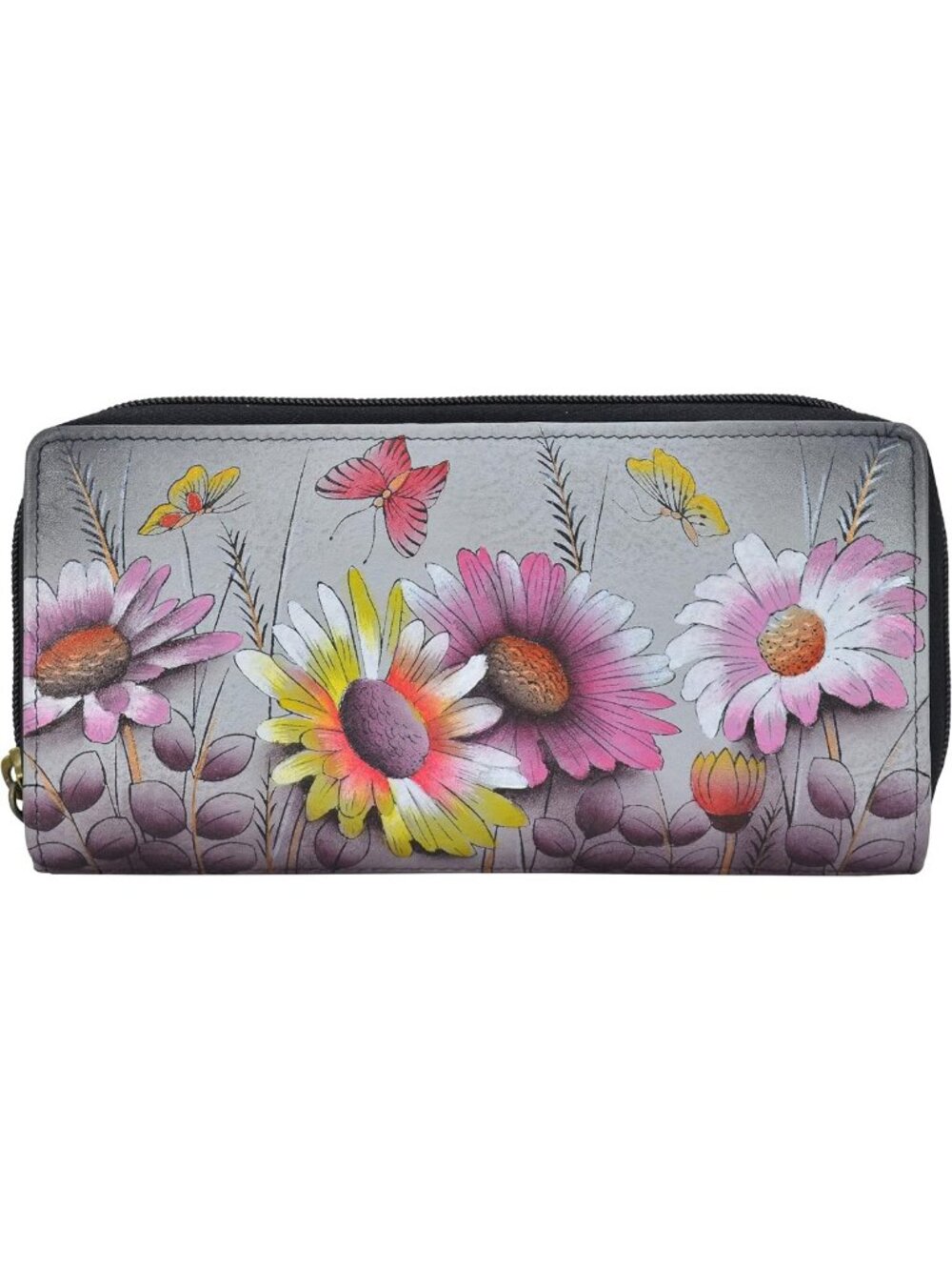 Hand-Painted Genuine Leather Organizer Clutch | Stylish & Functional Wallet
